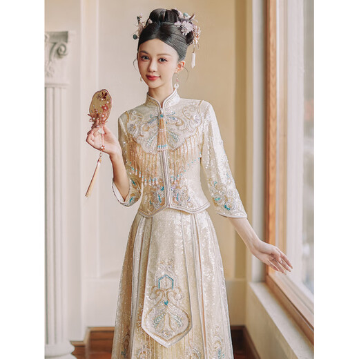 Yifen Mengfang Champagne Golden Xiuhe костюм 2025 Новый стиль свадебное свадебное свадебное платье тяжелые индустрии из кабинета тяжелая отрасль Champagne Color версии s версии s