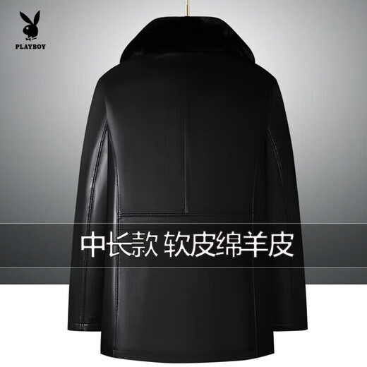 Playboy, middle-aged and elderly genuine leather jacket for men with velvet thickened large size men's mid-length parka coat for men sheepskin coat black [fox real hair collar] XL 180 [140-160Jin [Jin equals 0.5 kg] wear]