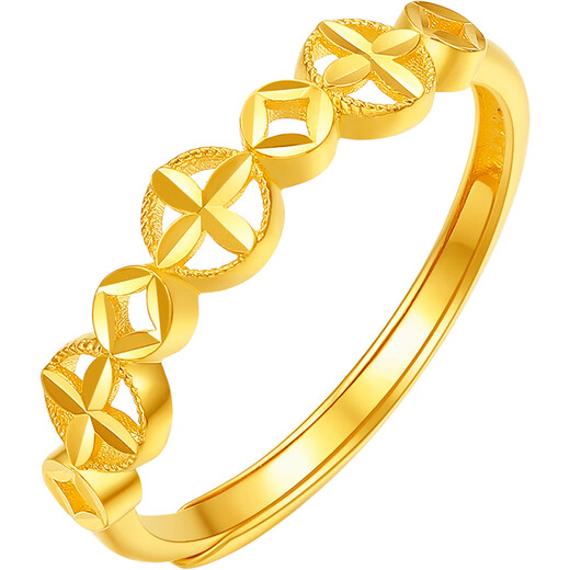 Saturday blessing yellow 18K gold ring women's four-leaf clover color gold ring birthday gift C0121038 Living mouth No. 13