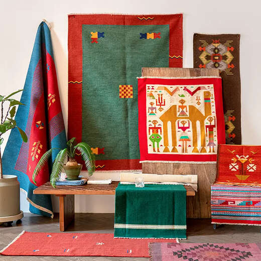 Yonghuan kleberfreier handgefertigter Wollteppich rot Kilim Bohemian Wohnzimmer Tapisserie Nacht