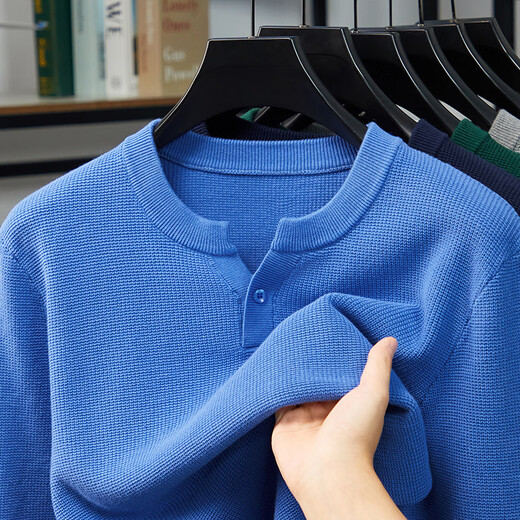 Dances with Wolves (DANCING WOLVES) pure cotton Henry collar long-sleeved sweater men's spring and autumn new casual simple solid color V-neck bottoming shirt white M 165 ((recommended 100-120)