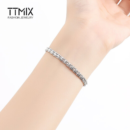 TTMIX Shiny Carved Imitation Diamond Bracelet pt950 Platinum Bracelet Women's Square Rice Platinum Bracelet Birthday Gift 7.89g 16+2cm Width 4.0mm