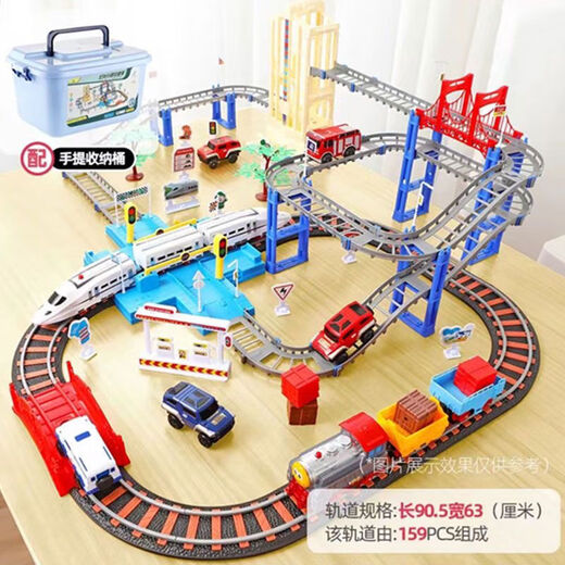 Shantou Lincun Fenming Small Train Track Toy Electric Large Locomotive Model Children's Boy Toy 3 Years Old Sound and Light Track-Urban Industrial Track Gift Box Battery Version Electric Train 1 Car