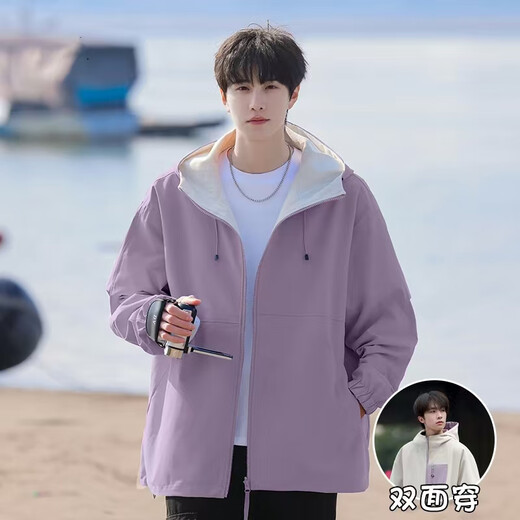 WHIM NASA Reversible Jacket Men's 2025 Autumn and Winter New Jacket Clothes Men's Teenagers Junior High School Students Plus Velvet Beige XL (140-160Jin Jin equals 0.5 kg)