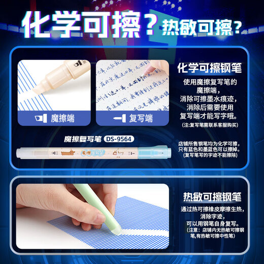 Click the stone to press the pen. Primary school students practice calligraphy and writing in the third grade. Learning pen for the beginning of the school season. 784 small hatch, fine tip, purple rod-magic liquid erasable blue, 1 pen, 5 ink bags.