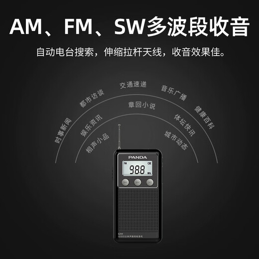Panda (panda) 6204 full-band radio for the elderly plug-in card mini small radio charging semiconductor audio (white)