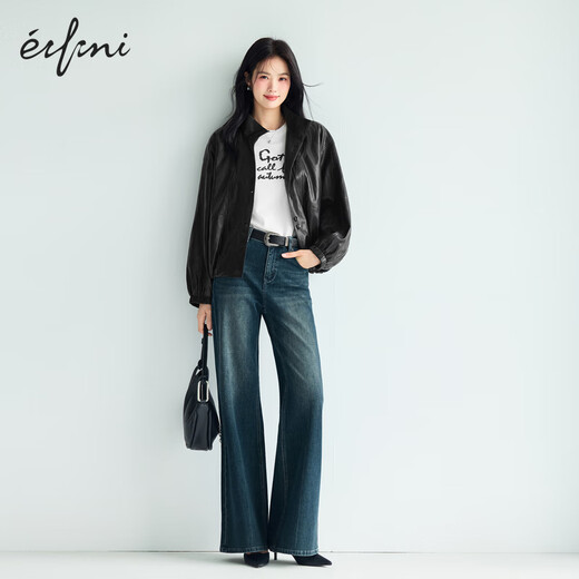 Eifli (eifini) Эйфли модный модный мотоцикл. Кожаная куртка шнурки для женщин 2025 Осень.