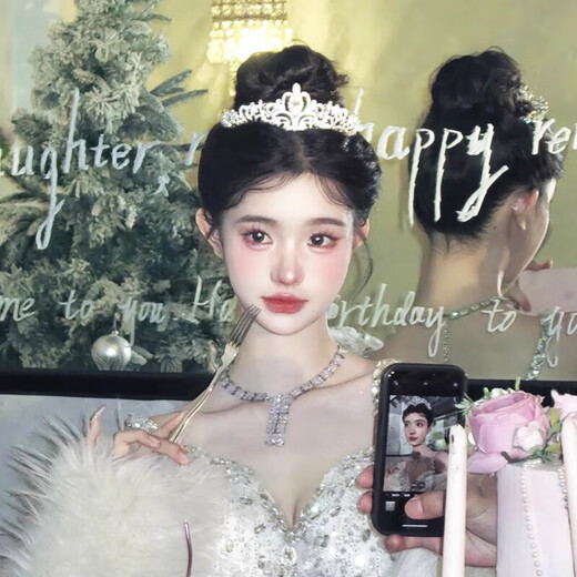 Princess Crown Birthday Tiara Birthday Headband Hair Accessory Photo Photo Children's Day Gift Girls High-end Niche Zircon Hollow Style Crown