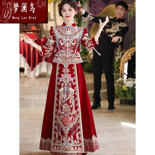 
Menglan Bird Phoenix Crown and Red Chest Wedding Dress Full Set of Small Bride Wedding Xiuhe Wedding Dress 2025 Wedding Chinese Wedding Dress Wedding Ripples S
