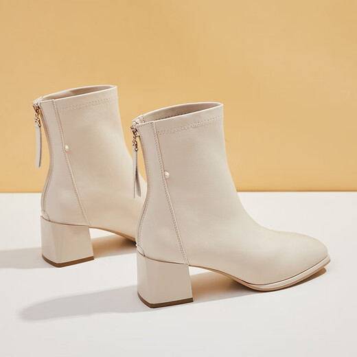 
Daphne (DAPHNE) short boots for women British style thick heels high heels autumn 2025 new versatile women's boots off white 37 (235mm) standard code