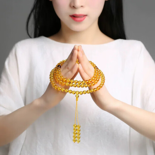 Shimei with National Inspection Certificate Natural Burmese 7A Water Purified Gold Amber Bracelet Beeswax Amber Bracelet Single Circle Round Bead Buddha Bead Gold Amber Bracelet 6mm (Exquisite Women's Model)