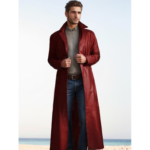 GxmyCosplay anime men's windbreaker mid-length solid color slim fit PU leather over-the-knee large leather jacket men's jacket black M (140-160Jin Jin equals 0.5kg)