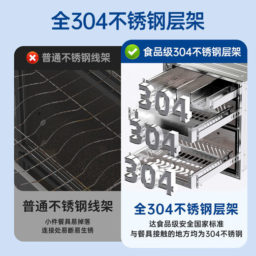 Rongsheng disinfection cabinet embedded household disinfection cupboard large capacity two-star tableware tableware kitchen high temperature inlaid type two-star 120L hot air circulation 304-layer rack 06A hot air