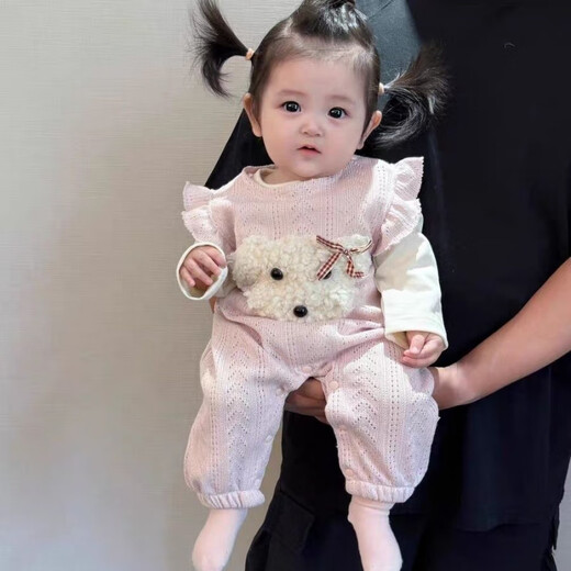 2025 New Girls Overalls Suit Autumn Fashionable Cute Baby Clothes Baby Two-piece Spring and Autumn Romper Suit Pink Dog Harness + Beige T 80