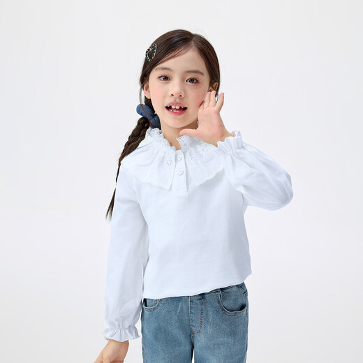 INMAN children's clothing girls lace collar shirt spring and autumn fashionable casual long-sleeved tops for middle and older children and girls off-white 140
