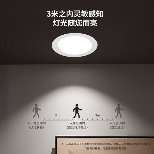 NVC LED downlight embedded radar human body induction home smart corridor aisle ceiling light entrance light 9W white