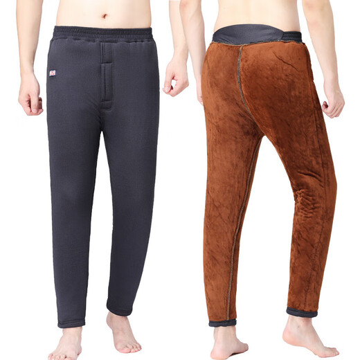 Camel hair cotton pants for middle-aged and elderly men in winter, plus velvet and thickened warm pants for dad and grandpa, elastic high-waisted bottoming cotton pants, dark blue 5XL