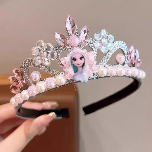 Indian (ENRMIIV) children's Princess Elsa Crown Headband Girls 2025 New Rhinestone Pearl Headband Little Girl Kuromi Headband Blue Elsa