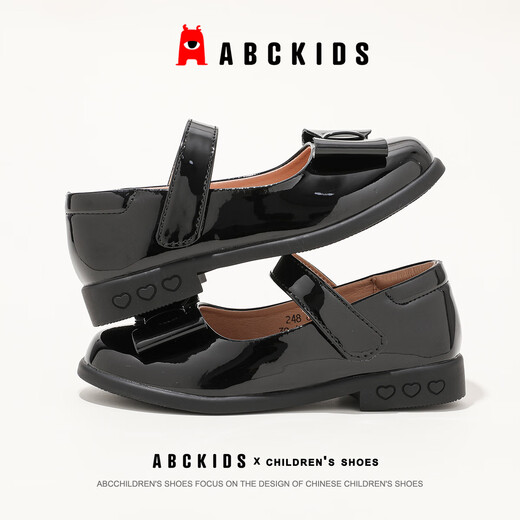 ABC KIDS children's shoes 2025 autumn new Velcro Mary Jane sweet style girls shallow heel small leather shoes black 26