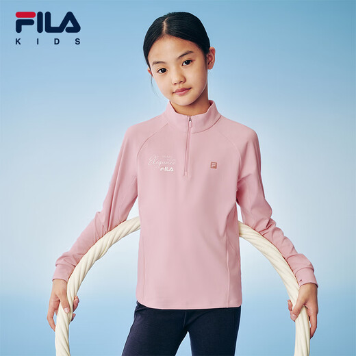 FILA anti-static children's long-sleeved T-shirt 2025 winter new tops for girls, middle and older children Rose Pollen-PK 165