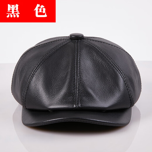 Xue Che's new leather hat men's autumn beret newsboy hat forward hat British cowhide octagonal hat women's peaked hat black (first layer of cowhide) 2XL (59-60cm)