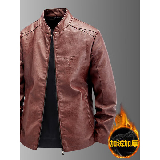 Playboy (PLAYBOY) high-end Haining leather jacket men's stand-up collar plus velvet thickening slim casual trendy handsome leather jacket motorcycle jacket black without velvet BJ6618 2XL