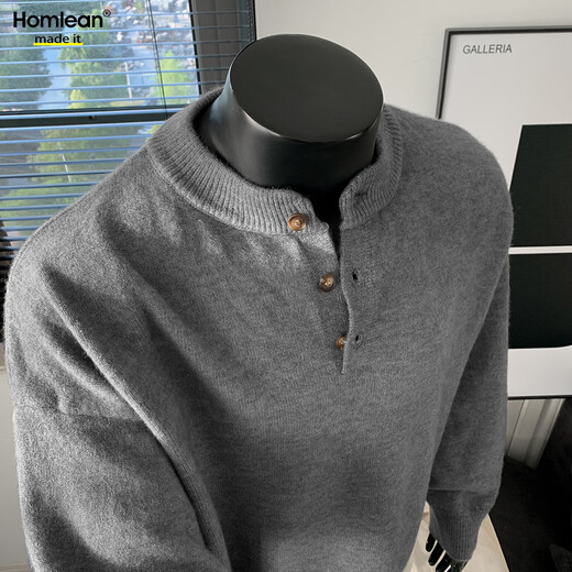 Homlean old money Henry collar knitted sweater men's advanced lazy style casual all-match top autumn HC19 dark gray 4XL