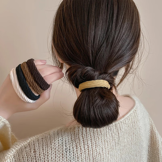 INS Korean style simple bold high elastic hair tie basic solid color headband women's hair rope rubber band hair tie hair accessories coffee color towel ring flower pattern random-10 pieces