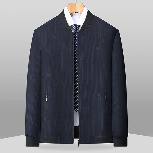 Middle-aged men's spring and autumn casual jackets, baseball collar jackets, stand collar spring and autumn thin casual tops, daddy clothes for men, navy blue 3XL 190 yards 145-165Jin Jin equals 0.5 kg