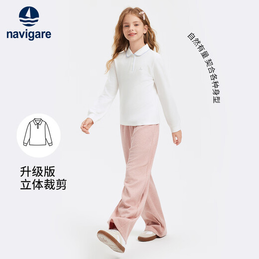 Navigare children's bottoming shirt New Year girls POLO shirt long-sleeved T-shirt student white shirt versatile Senna mist white 165