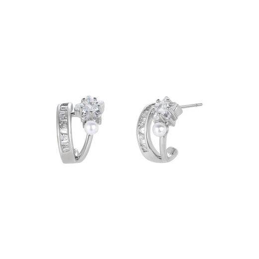Kafna's exquisite double-layer pentagonal star zircon pearl earrings fashionable temperament earrings 925 silver needle earrings light luxury E16852C