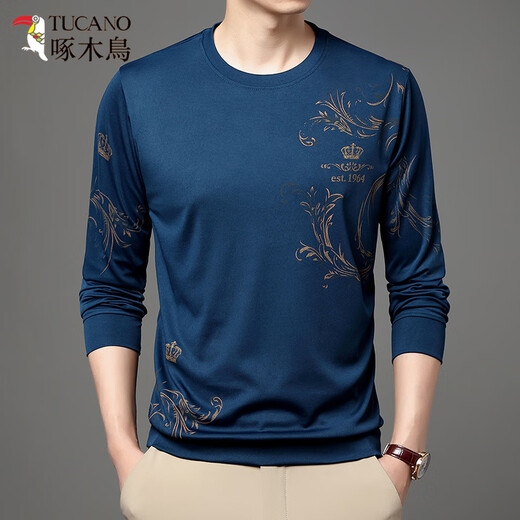 
Woodpecker men's autumn and winter long-sleeved T-shirt thickened round neck comfortable new middle-aged base shirt soft mercerized cotton casual sweatshirt B6627 Shangqing L 170/110/50120-135Jin[Jin equals 0.5 kg]