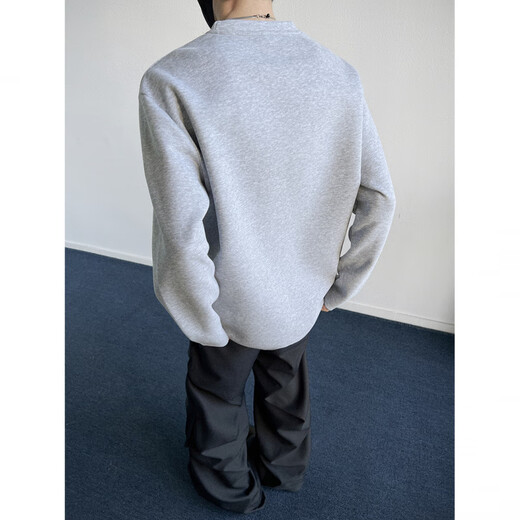 NYING American heavyweight right shoulder long-sleeved T-shirt for men in autumn and winter new trendy brand deconstructed sweatshirt large size loose inner base white gray XL (130-150Jin Jin equals 0.5 kg)