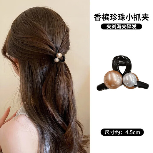 Brown Pearl Clip Women's 2024 New Small Half Hair Clip Forehead Side Broken Hair Bangs Clip Hair Accessories Cross Brown + White + Champagne Beads - 3 pcs