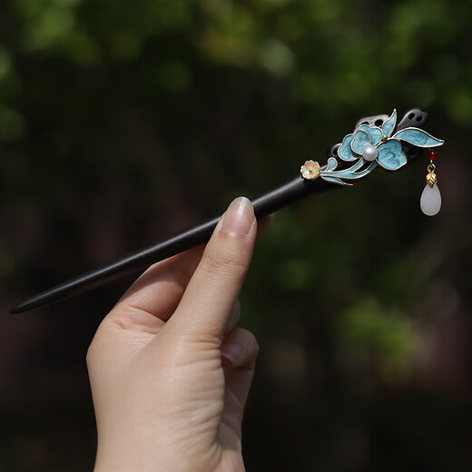 Nianfu ebony hairpin for ancient style women's wooden retro hairpin hair accessories new Chinese style wooden hairpin Mid-Autumn Festival gift for girls ebony hairpin blue lotus