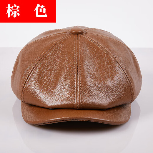 Xue Che's new leather hat men's autumn beret newsboy hat forward hat British cowhide octagonal hat women's peaked hat black (first layer of cowhide) 2XL (59-60cm)