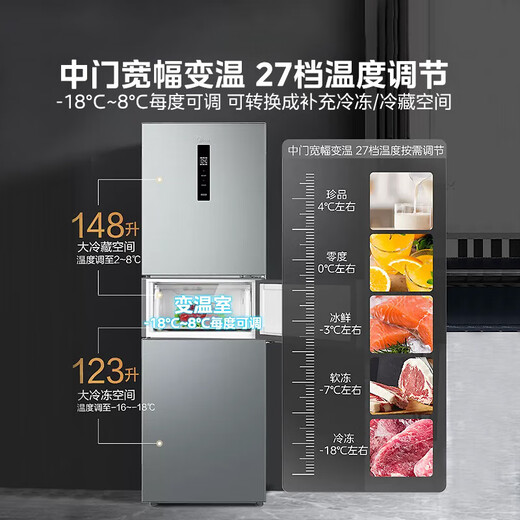 Midea 249 household small refrigerator small three-door air-cooled frost-free frequency conversion first-class energy efficiency energy-saving light sound net taste fresh-keeping dormitory rental 238 liter refrigerator 238L high cost performance MR-249WTPE