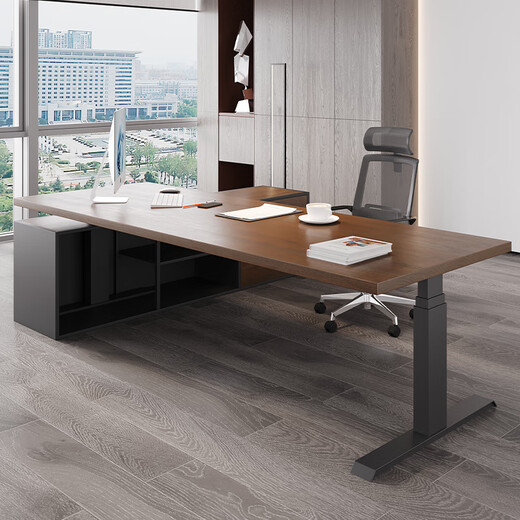 Osladen solid wood electric lift table boss desk desk workbench chairman manager computer desk executive desk with side cabinets imported New Zealand pine 180 80 4.5cm thick