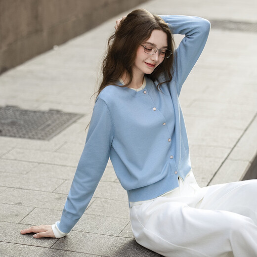 TonLion 2025 Autumn and Winter Women's Round Neck Fake Two-piece Spliced Cardigan Sweater