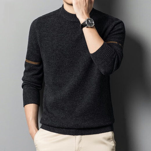 XJSGS official international brand luxury men's high-end 100% woolen sweater autumn and winter new casual round neck sweater high-end cirrus ready stock XL /115 recommended 135-155 Jin Jin equals 0.5 kg