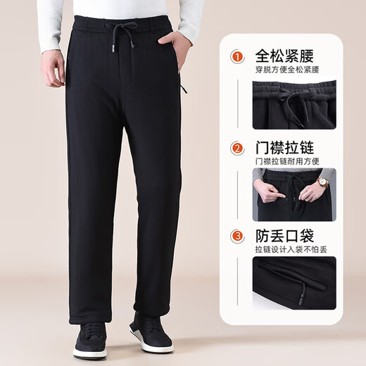 Hemian Winter Elderly Cotton Pants Men's Outerwear Thickened Dad Pants Northeastern Cotton Pants Elderly Wool Pants Plus Velvet Warm Pants Black Velvet Thickened Knee Pads Wool Cotton Pants 3XL 2 feet 8-2 feet 9 Recommended 150-170 Jin Jin equals 0.5 kg
