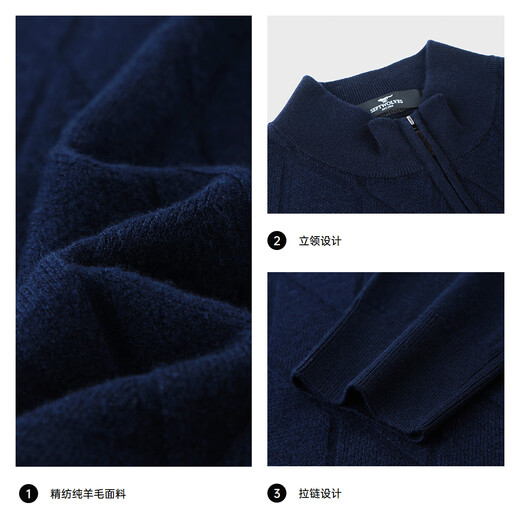 Septwolves Cardigan Men's 2026 Spring New Fashion Argyle Jacquard Half-cardigan Thick Sweater Casual Men's Top 101 (Navy Blue) M 165/84A