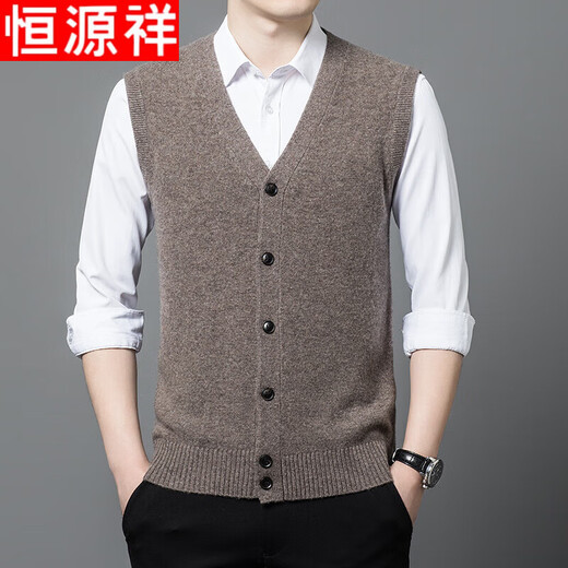 Hengyuanxiang pure wool vest men's autumn and winter cardigan sweater middle-aged and elderly sleeveless v-neck knitted waistcoat daddy vest