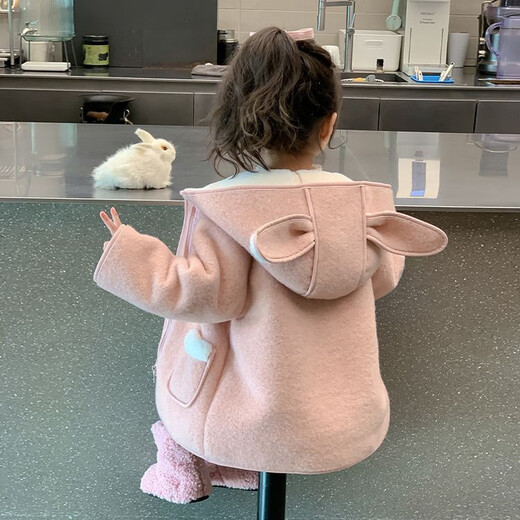 BABO PANDA童装女童外套秋冬款2025新款洋气儿童冬装上衣女宝宝加绒呢子大衣 粉色 90 建议1~2岁【 80-90cm】