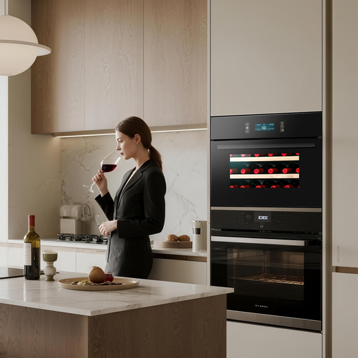 DBERLAN heat-free series electric door handleless fully embedded wine cabinet constant temperature wine cabinet beverage tea refrigerator household kitchen cabinet matching 600 height opening door-smart display large screen 30 bottles