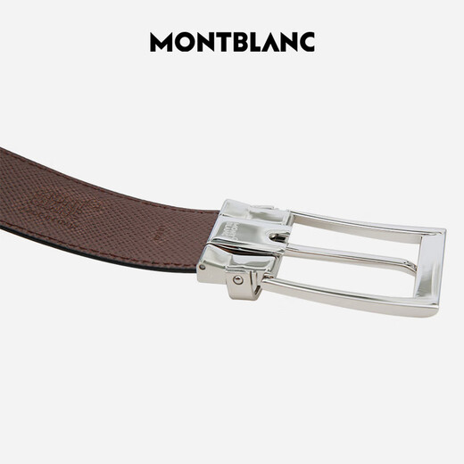 万宝龙MONTBLANC 梯形镀钯针扣黑棕双面皮带/腰带3.5cm 118436 礼物