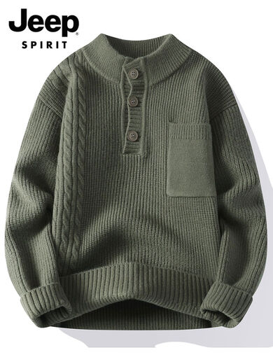 JEEP SPIRITJEEPSPIRIT Henry Collar Sweater Men's 2025 Autumn Trendy Loose Casual Youth Knitted Sweater Men 25663 Burgundy M