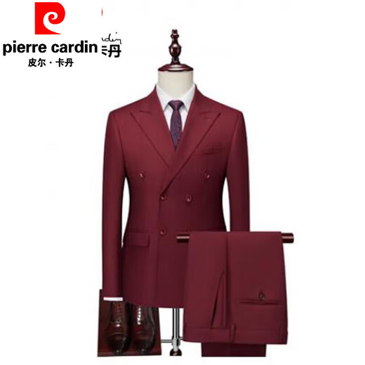 Pierre Cardin (pierre cardin) high quality large size suit men's business casual and stable double-breasted dinner dress suit and trousers two-piece set black two-piece suit suit trousers two-piece set M