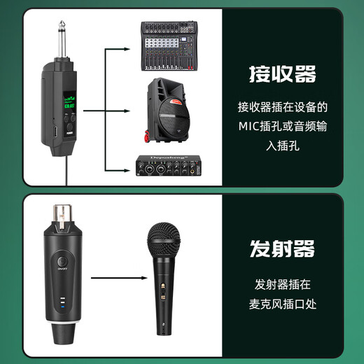 DepushengTS4 wired to wireless microphone receiver dynamic microphone high-fidelity band rehearsal resident singing live recording home karaoke explanation one-to-one wired to wireless converter (6.5 models)