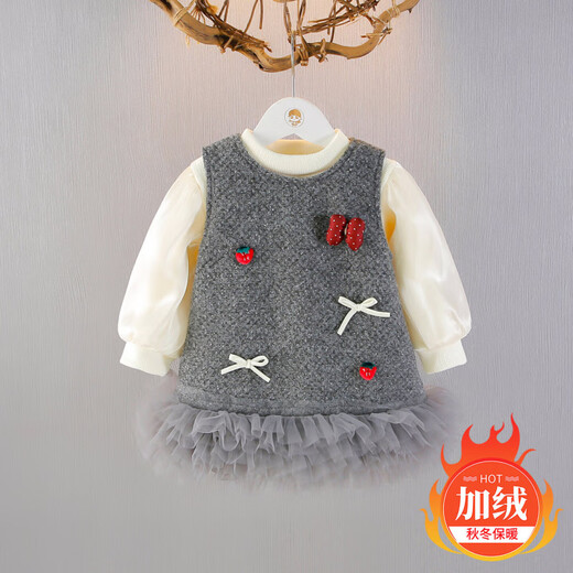 Girls suit dress autumn and winter style baby velvet princess dress baby one-year-old dress children's vest skirt red velvet style 80 cm